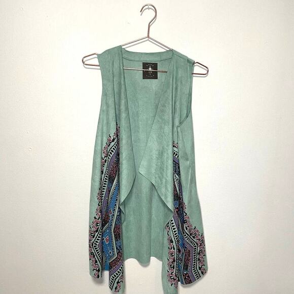 Boho Vixen Vest Faux Suede Embellished Sage Size S - Picture 4 of 11